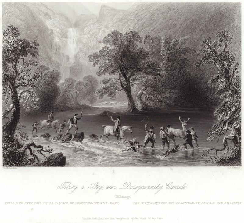 Cazando un ciervo cerca de Derrycunnihy de William Henry Bartlett