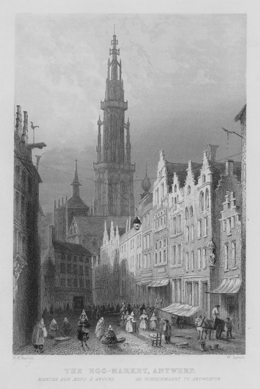 El Mercado de Huevos, Amberes de William Henry Bartlett