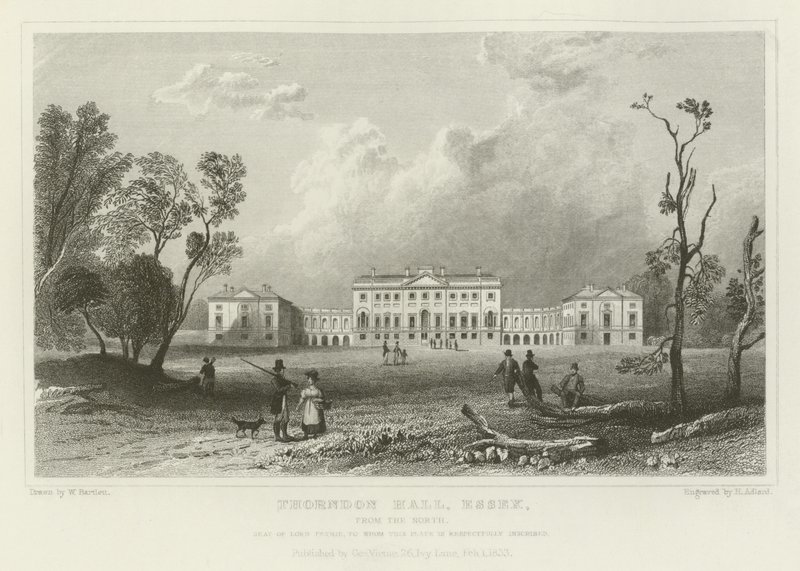 Thorndon Hall, Essex, desde el Norte, Sede de Lord Petrie de William Henry Bartlett