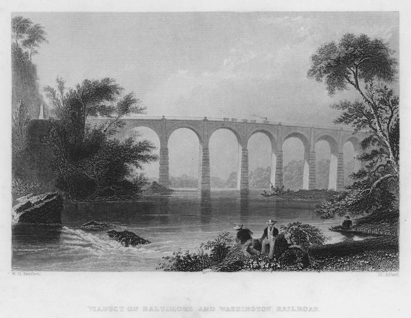 Viaducto en el Ferrocarril de Baltimore y Washington (grabado) de William Henry Bartlett