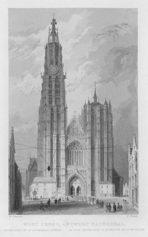 Frente Oeste, Catedral de Amberes (grabado) de William Henry Bartlett