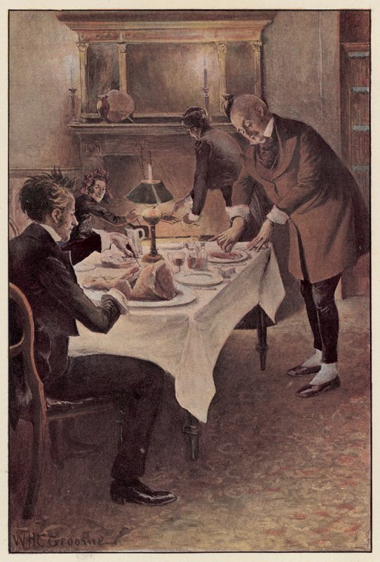 Traddles cortó el cordero en rodajas de William Henry Charles Groome