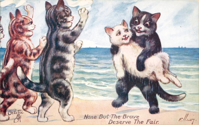 Postal humorística de gatos (litografía en color) de William Henry Ellam