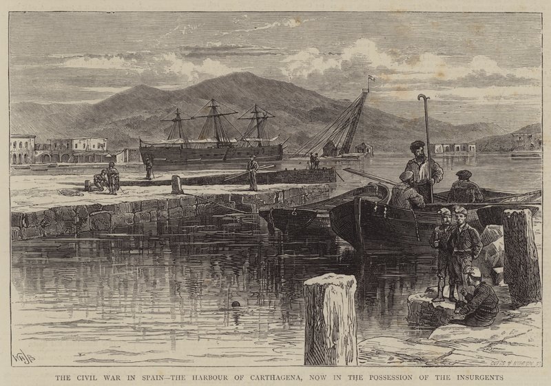 La guerra civil en España, el puerto de Cartagena, ahora en posesión de los insurgentes de William Henry James Boot
