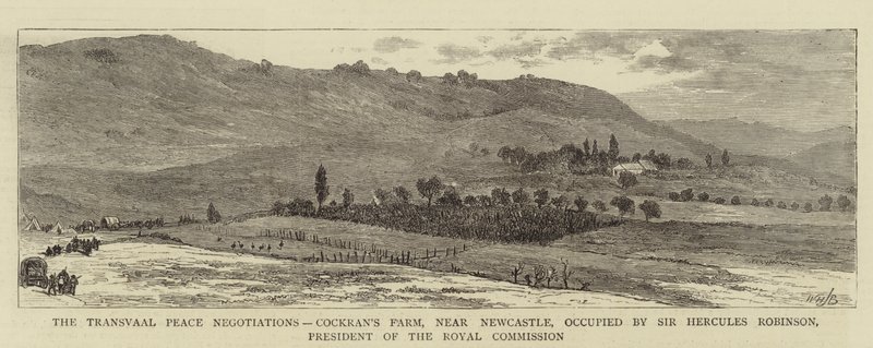 Las Negociaciones de Paz del Transvaal, Granja de Cockran, cerca de Newcastle, ocupada por Sir Hercules Robinson, Presidente de la Comisión Real de William Henry James Boot