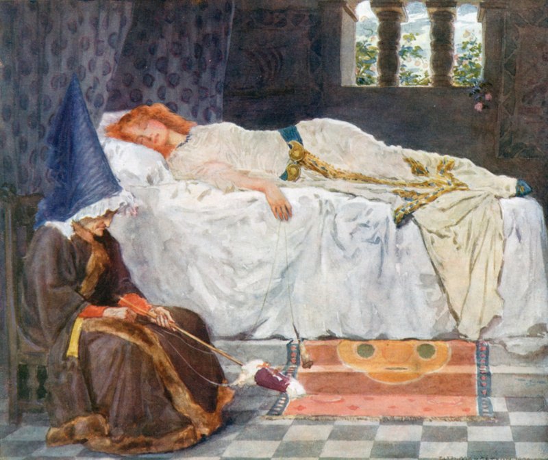 Sus ojos estaban cerrados, y su cabello, tocado por el sol, yacía como hilos de oro sobre la almohada nevada de William Henry Margetson