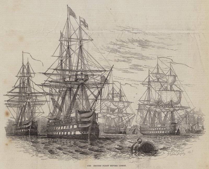 La flota británica frente a Lisboa de William Henry Pike
