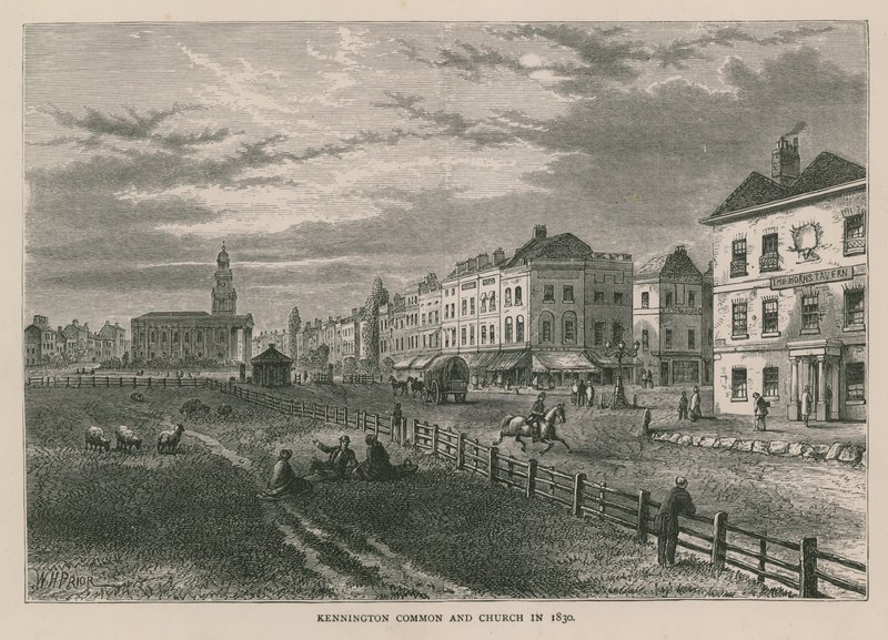 Kennington Common y la Iglesia en 1830 de William Henry Prior