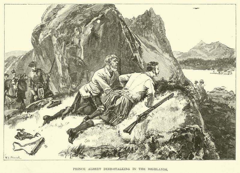El príncipe Alberto cazando ciervos en las Tierras Altas (grabado) de William Heysham (after) Overend