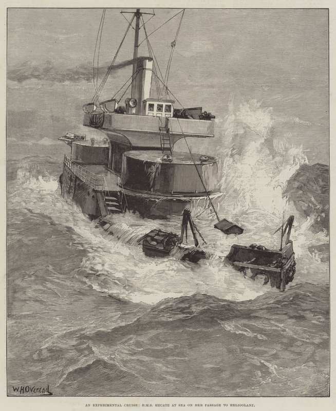Un crucero experimental, HMS Hecate en el mar en su paso a Heligoland de William Heysham Overend