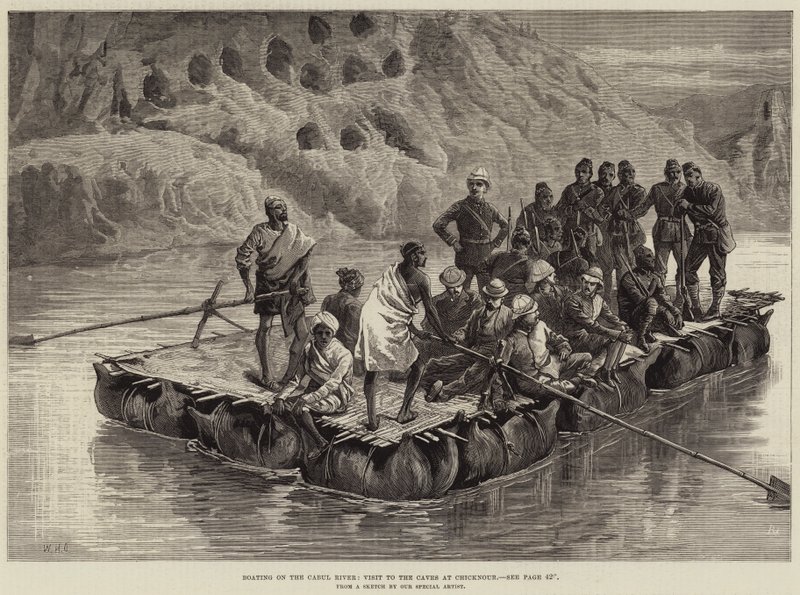 Navegando en el Río Cabul, Visita a las Cuevas en Chicknour de William Heysham Overend