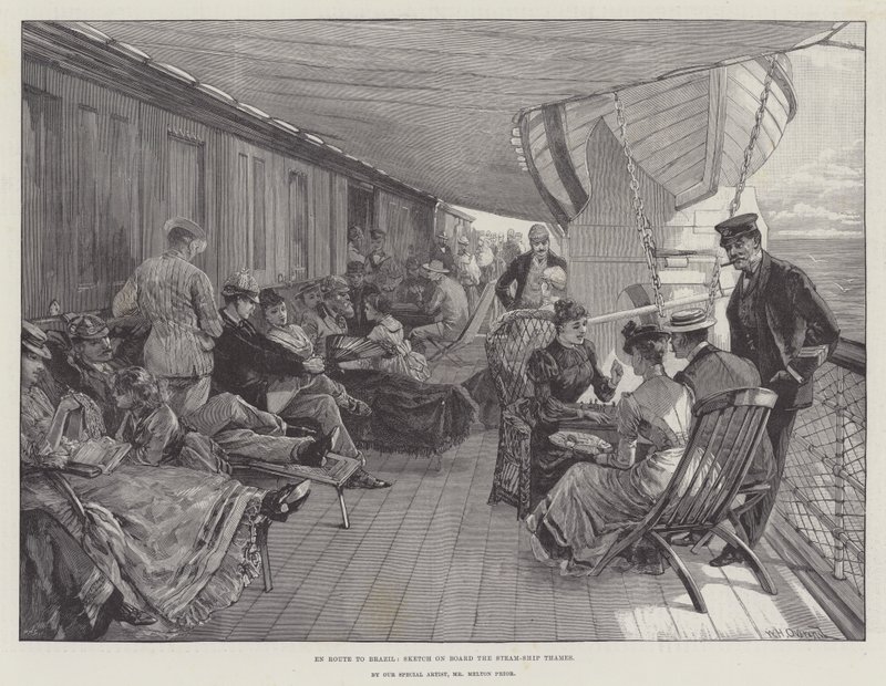 En ruta a Brasil, boceto a bordo del barco de vapor Thames de William Heysham Overend