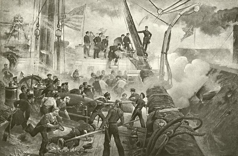 Farragut en la Bahía de Mobile (grabado) de William Heysham Overend