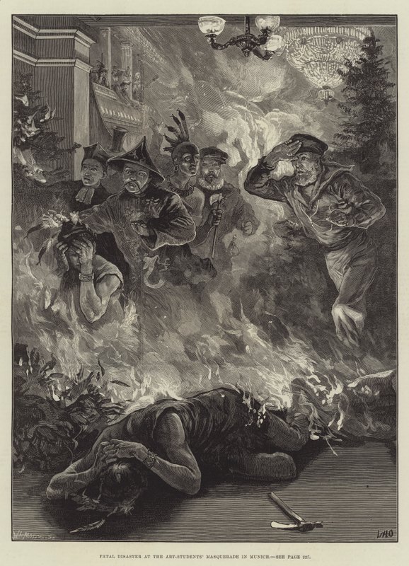 Desastre fatal en el baile de disfraces de los estudiantes de arte en Múnich de William Heysham Overend