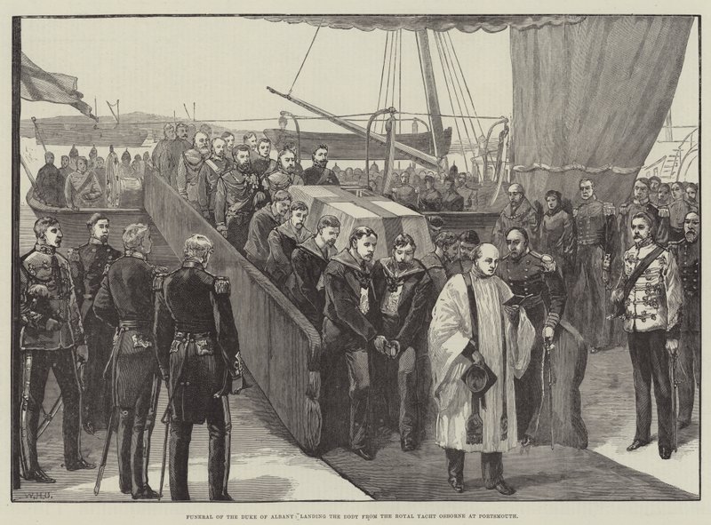Funeral del Duque de Albany, desembarco del cuerpo del yate real Osborne en Portsmouth de William Heysham Overend
