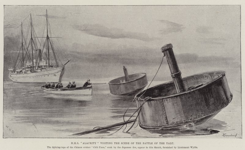 HMS Alacrity visitando la Escena de la Batalla del Yalu de William Heysham Overend