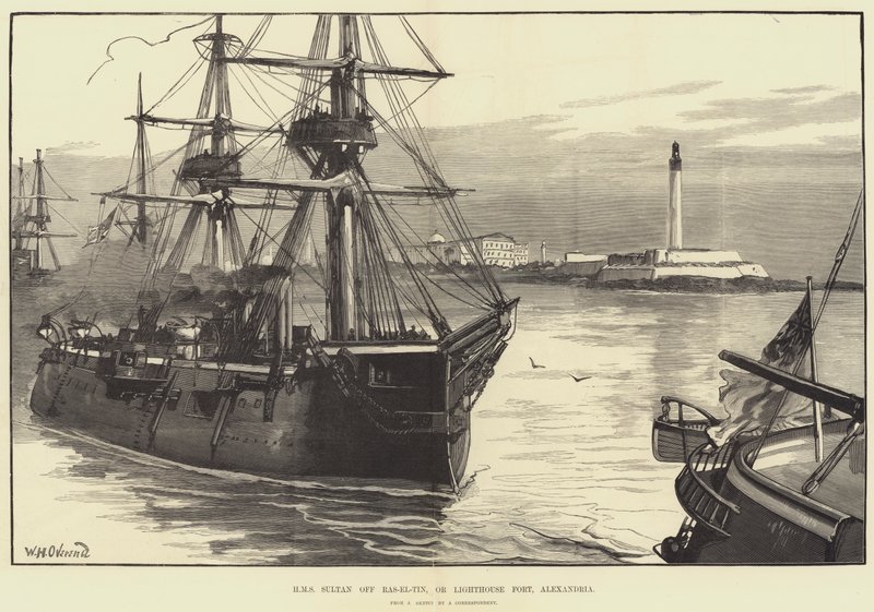 HMS Sultan frente a Ras-el-Tin, o Fuerte del Faro, Alejandría de William Heysham Overend