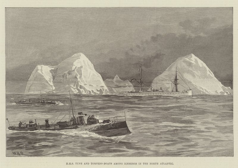 HMS Tyne y torpederos entre icebergs en el Atlántico Norte de William Heysham Overend