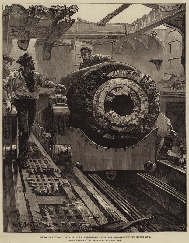 Dentro de la Torre de Proa del HMS Thunderer después de la Explosión del Cañón de 38 Toneladas de William Heysham Overend
