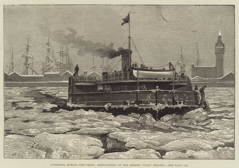 Liverpool durante la helada, dificultades del tráfico del ferry de Mersey de William Heysham Overend