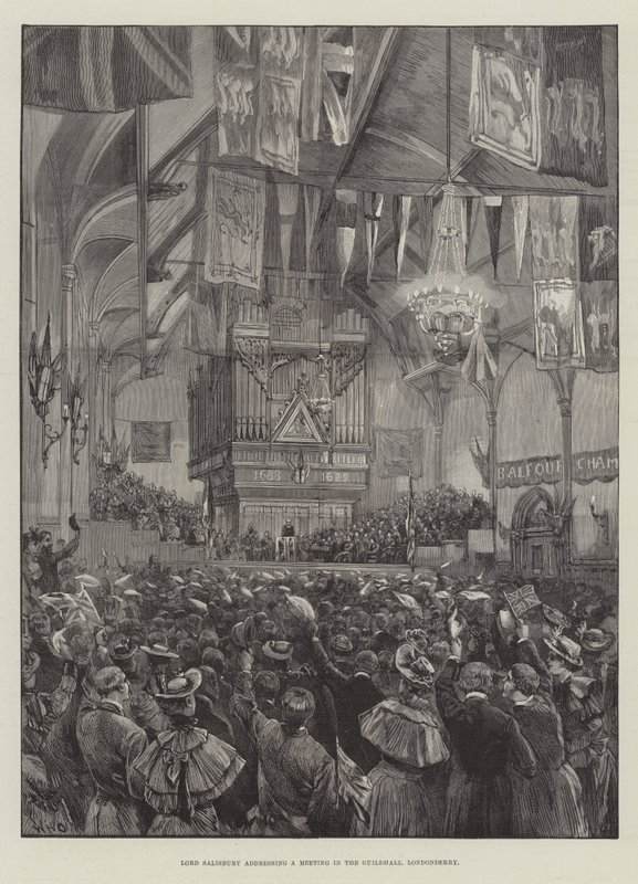 Lord Salisbury dirigiéndose a una reunión en el Guildhall, Londonderry de William Heysham Overend