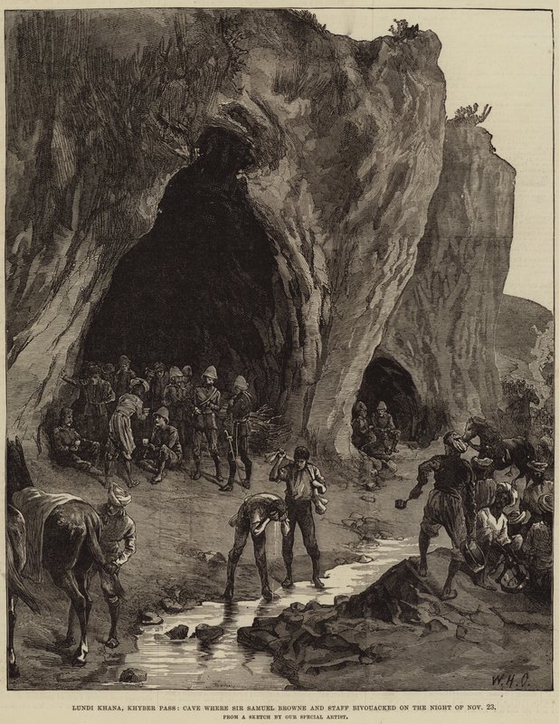 Lundi Khana, Paso Khyber, Cueva donde Sir Samuel Browne y el Personal acamparon la Noche del 23 de noviembre de William Heysham Overend