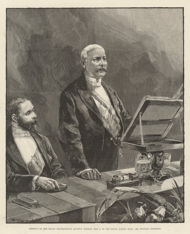 Reunión de la Sociedad Geográfica Real, lunes 5 de mayo, en el Royal Albert Hall, Sr. Stanley hablando de William Heysham Overend