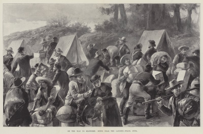 Camino a Klondike, escena cerca del embarcadero, Dyea de William Heysham Overend