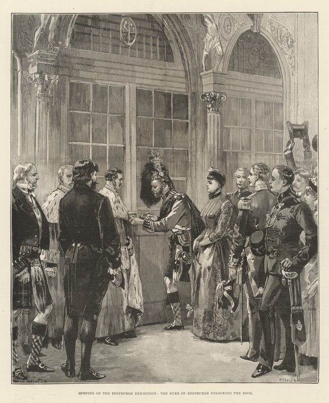 Apertura de la Exposición de Edimburgo, el Duque de Edimburgo abriendo la puerta de William Heysham Overend