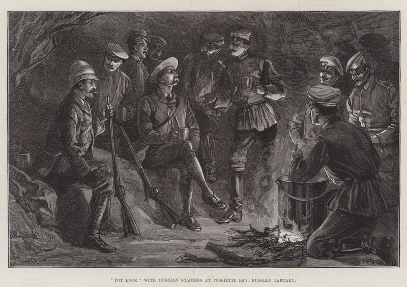Comida con soldados rusos en la Bahía de Possiette, Tartaria rusa de William Heysham Overend