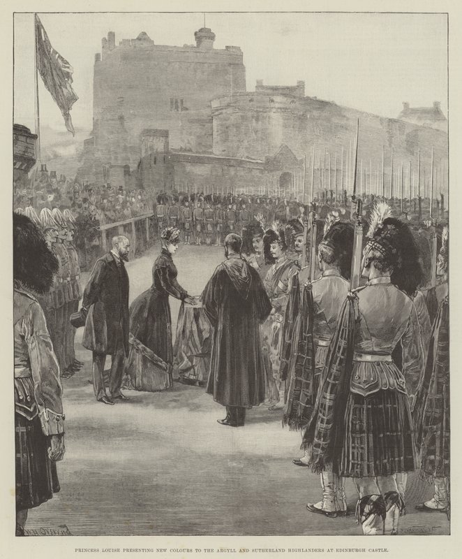 La Princesa Louise Presentando Nuevos Colores a los Argyll y Sutherland Highlanders en el Castillo de Edimburgo de William Heysham Overend
