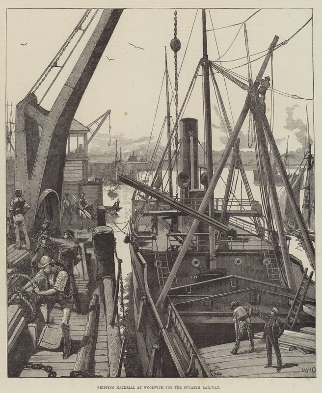 Material de envío en Woolwich para el Ferrocarril de Souakim de William Heysham Overend