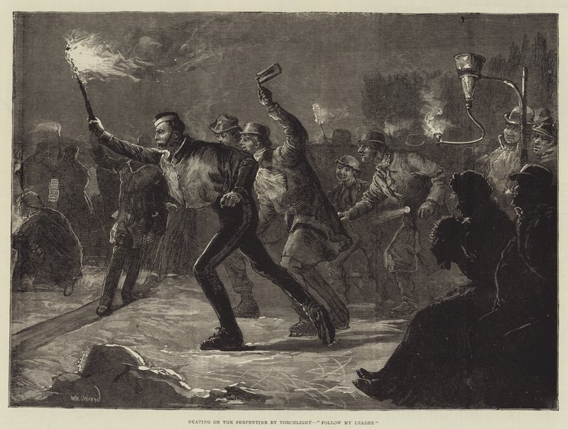 Patinaje en el Serpentine a la Luz de las Antorchas, Sigue a mi Líder de William Heysham Overend