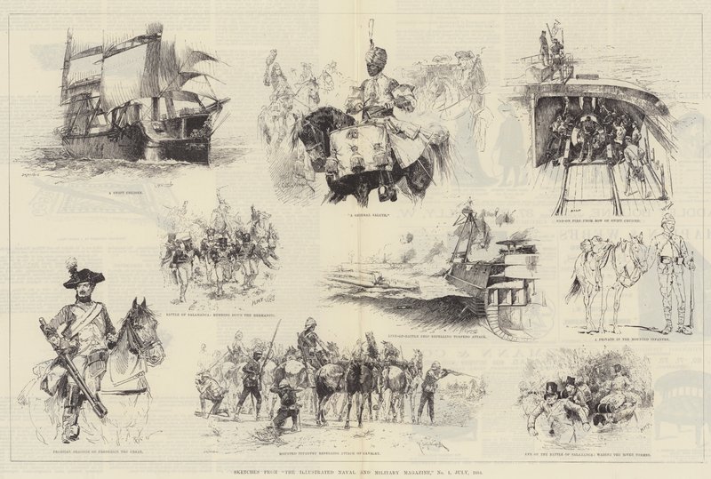 Bocetos de The Illustrated Naval and Military Magazine, No 1, Julio 1884 de William Heysham Overend