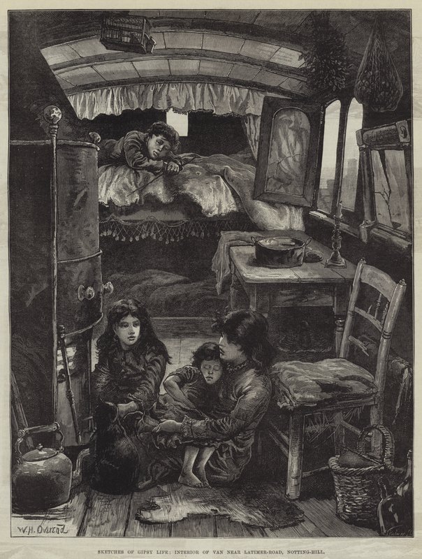 Bocetos de la vida gitana, interior de una caravana cerca de Latimer-Road, Notting-Hill de William Heysham Overend