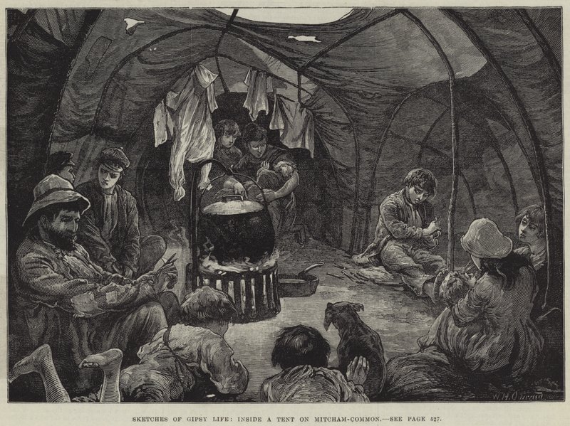 Bocetos de la vida gitana, dentro de una tienda en Mitcham-Common de William Heysham Overend