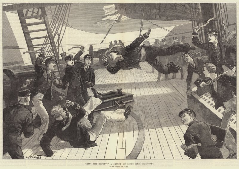 ¡Lanza al mono! Un boceto a bordo del HMS Inconstant de William Heysham Overend