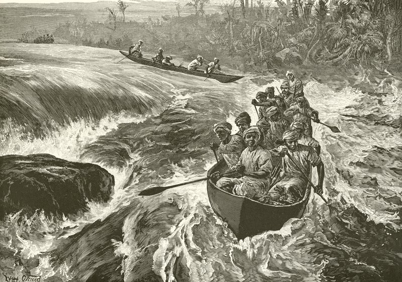 Stanley navegando los rápidos del Congo de William Heysham Overend