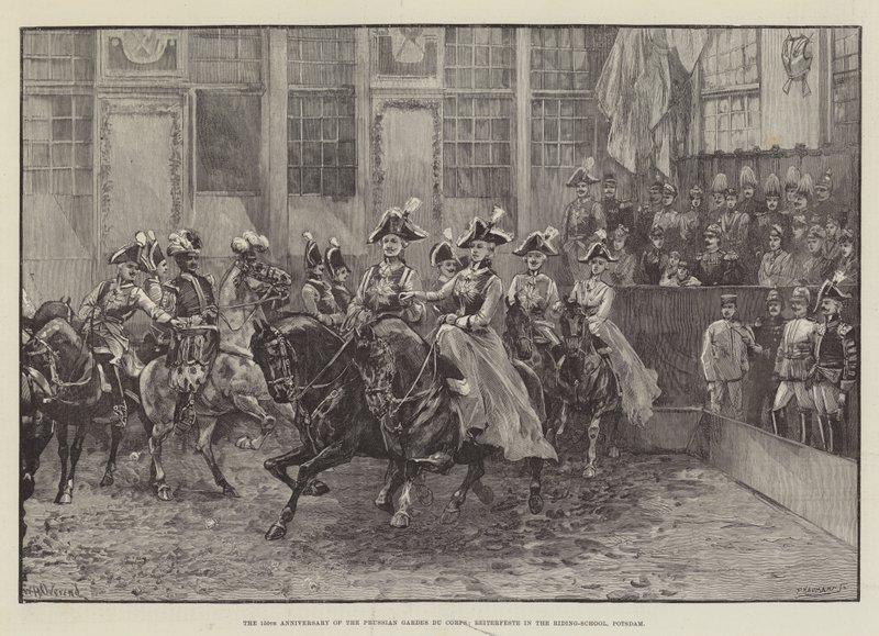 150º Aniversario de los Gardes du Corps Prusianos, Reiterfeste en la Escuela de Equitación, Potsdam de William Heysham Overend