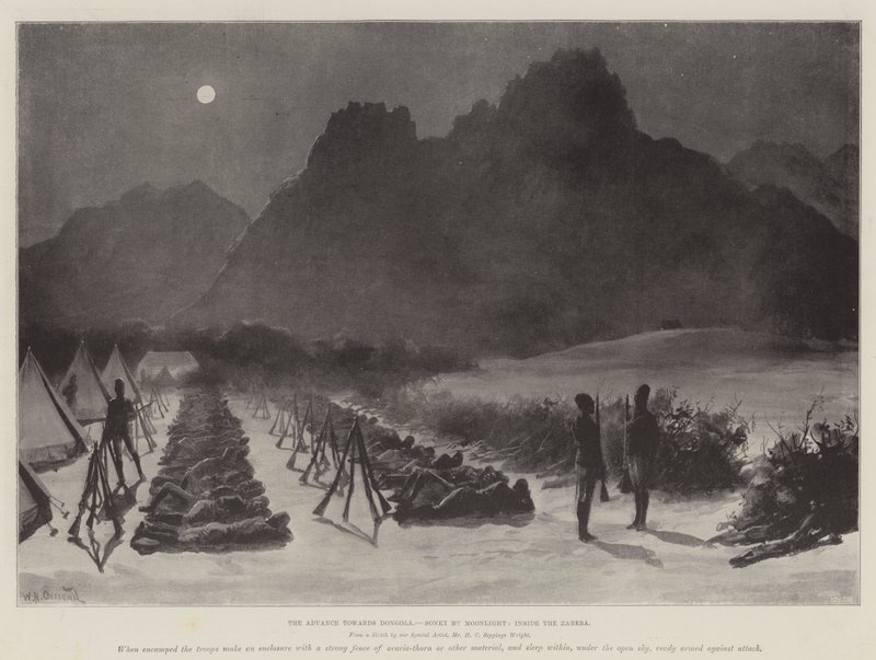 El avance hacia Dongola, Sonki a la luz de la luna, dentro del Zareba de William Heysham Overend