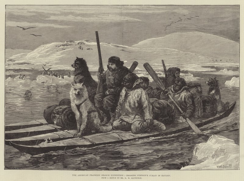 La Expedición Americana de Búsqueda de Franklin, cruzando el Estrecho de Simpson en Kayaks de William Heysham Overend