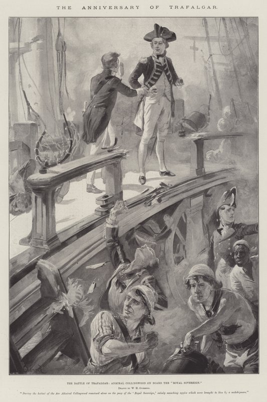 El aniversario de Trafalgar, la batalla de Trafalgar, almirante Collingwood a bordo del Royal Sovereign de William Heysham Overend