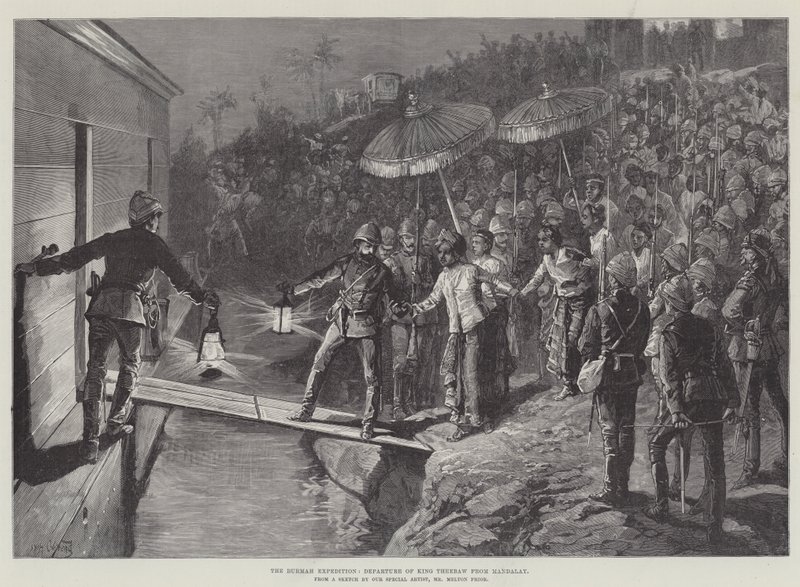 La expedición de Birmania, salida del Rey Theebaw de Mandalay de William Heysham Overend