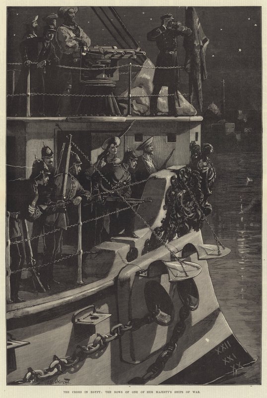 La crisis en Egipto, los arcos de uno de los barcos de guerra de Su Majestad de William Heysham Overend