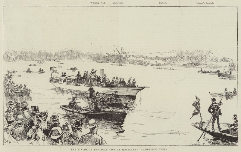 El final de la carrera de botes en Mortlake, ¡Cambridge gana! de William Heysham Overend