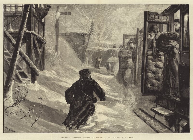La gran tormenta de nieve, martes 18 de enero, un tren bloqueado en la nieve de William Heysham Overend