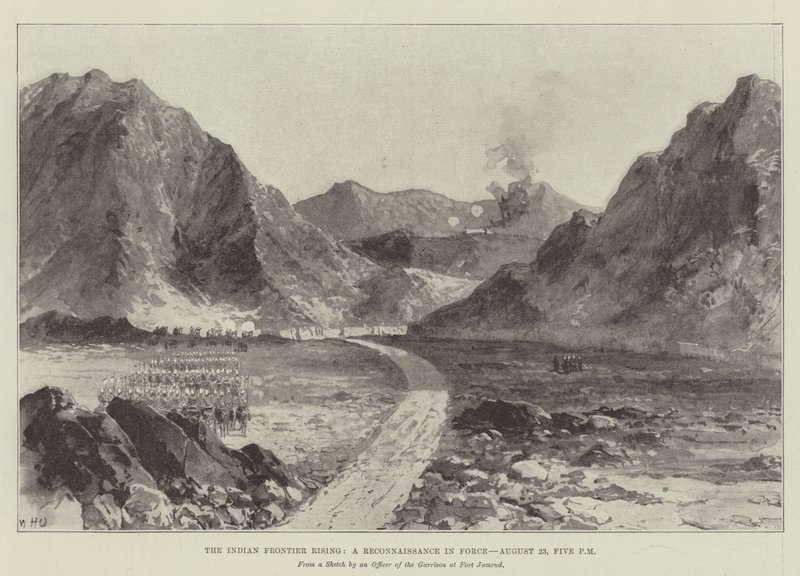 El levantamiento de la frontera india, un reconocimiento en fuerza, 23 de agosto, cinco de la tarde de William Heysham Overend