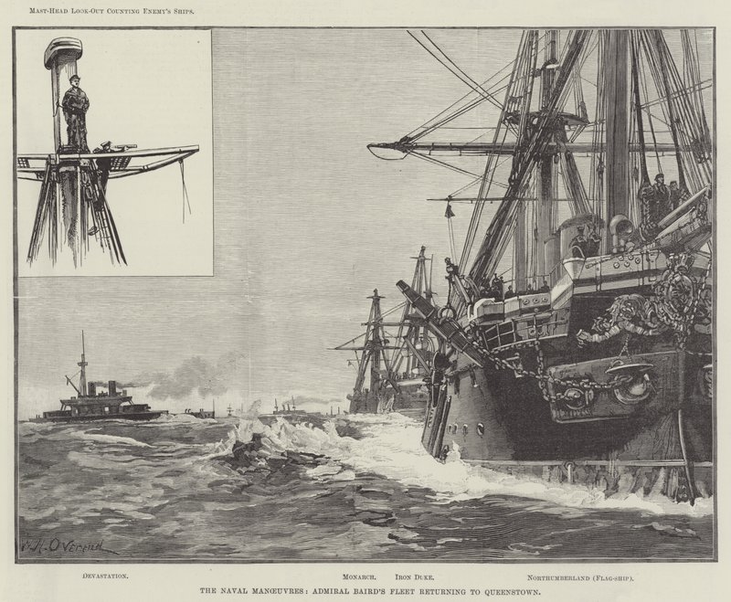 Las maniobras navales, la flota del almirante Baird regresando a Queenstown de William Heysham Overend