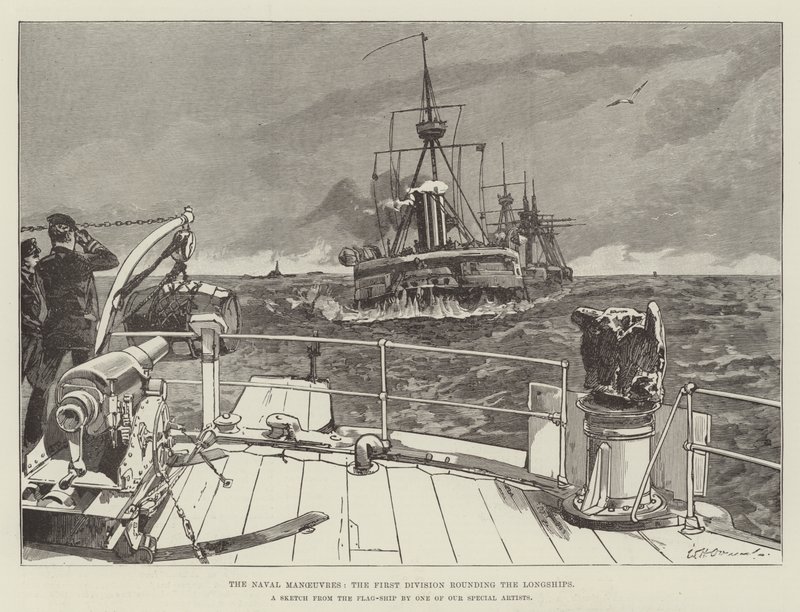 Las maniobras navales, la primera división rodeando los Longships de William Heysham Overend