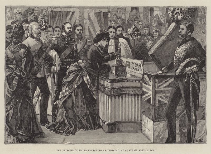 La Princesa de Gales lanzando un acorazado, en Chatham, 7 de abril de 1875 de William Heysham Overend